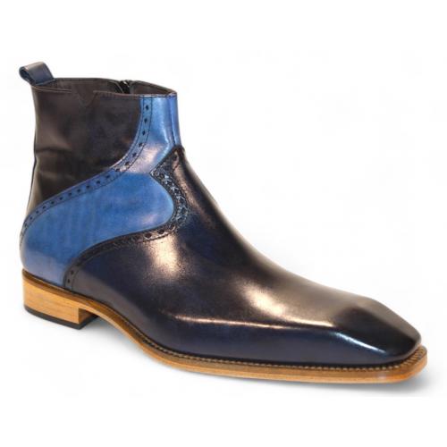 Duca Di Matiste "Pedaso" Navy/Jeans Genuine Italian Calf Leather Ankle Boots.